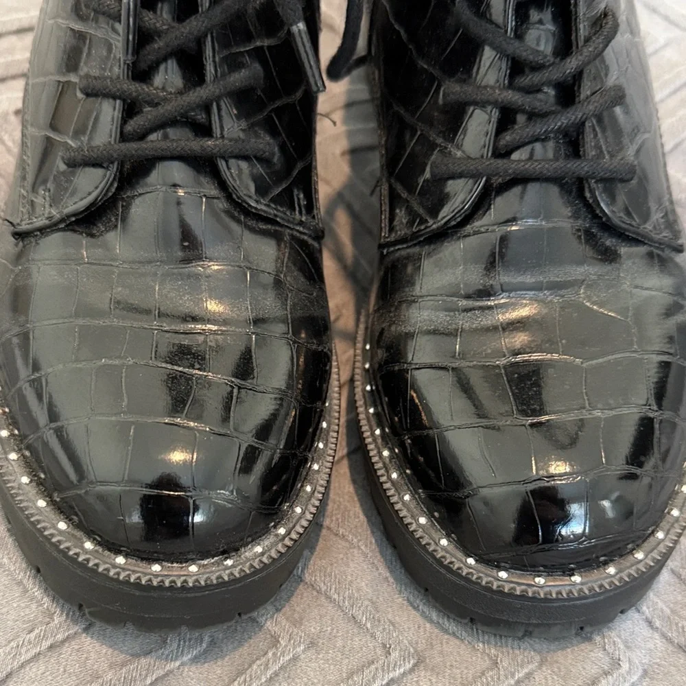 A New Day Black Croc-Embossed Lace-Up Comabt Boots - Picture 3 of 14
